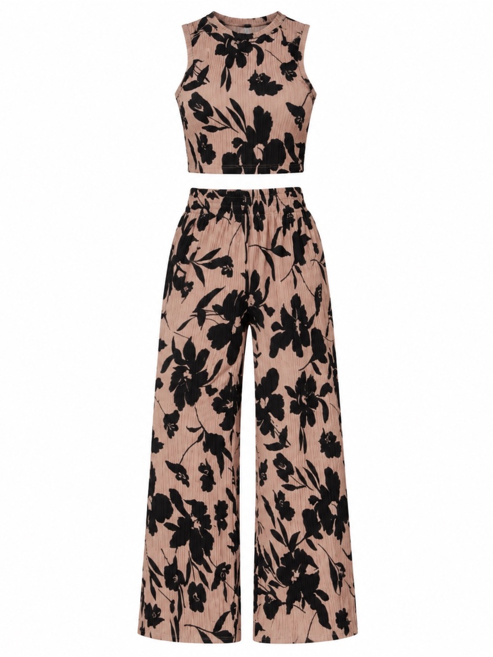 Floral Wide-Leg Pants Set in Royal Blue